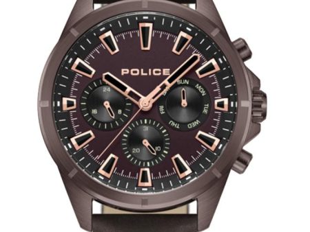 Police Malawi Gents Brown Dial Stainless Steel IP Burgundy Case Brown Leather Strap Watch Online Sale