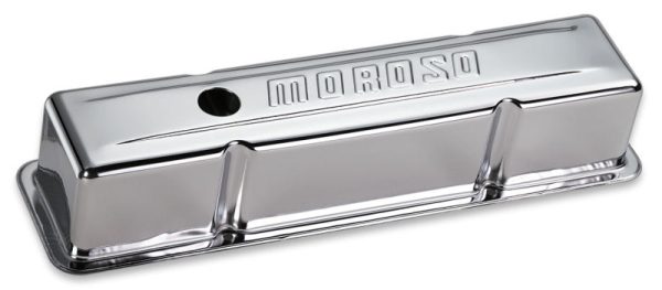 Moroso Chevrolet Small Block Valve Cover - w Baffle - Stamped Steel Chrome Plated - Pair Sale