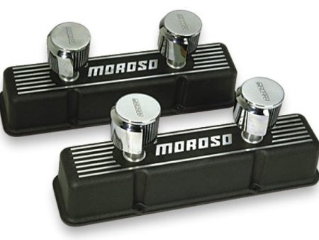 Moroso Chevrolet Small Block Valve Cover - 2 Covers w 2 Breathers - Black Finished Aluminum - Pair on Sale